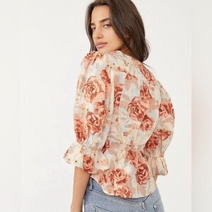 NWT Free People Floral Puff Sleeve top